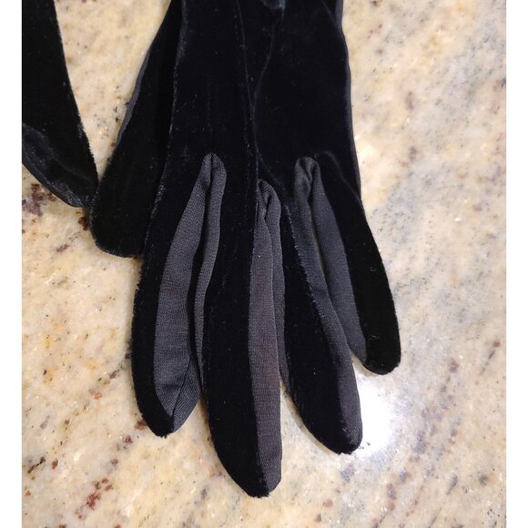 Vintage Size XS-S Black Velvet Stretch Formal 8.5" Gloves *hole - Picture 3 of 13